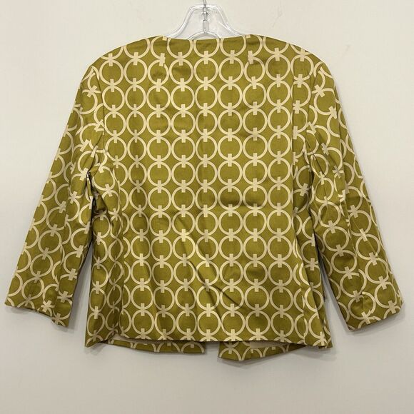 Talbots Open Front Jacket Womens 8 Green Geometric Pockets Stretch Artsy - Picture 2 of 12